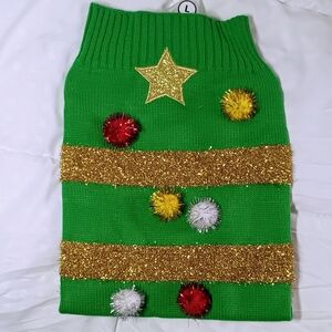 Festive Christmas Green Sweater with Gold and Colorful Accents Dor Large Dogs
